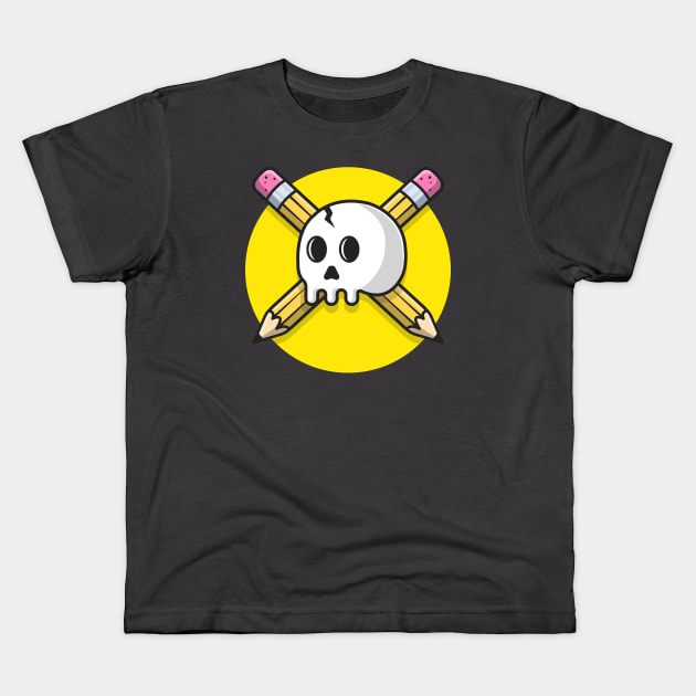 Skull And Cross Pencil Cartoon Vector Icon Illustration Kids T-Shirt by Catalyst Labs